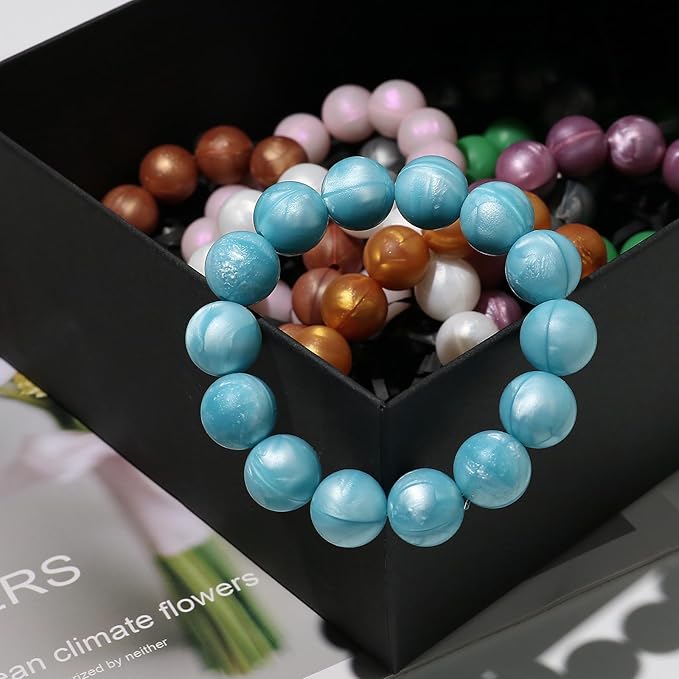 120pcs Richbunnys 15mm Bulk Silicone Beads for Pens and Keychain Making,Large Bead for Necklace and Bracelets Making,Assorted Rubber Beads Set(Pearlescent Sky)