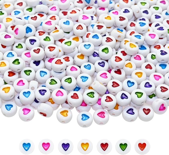 Amaney 500Pcs 7x4mm White Acrylic Colorful Heart sheap Round Beads Mixed Colors Plastic Loose Beads for Jewelry Making