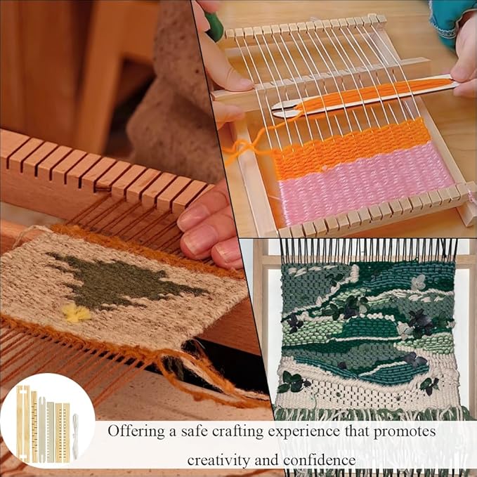 Ckyleole Weaving Loom Kit Wooden Weaving Loom Multi Craft Handcraft Wooden Looms Set Tapestry with Rods Combs Shuttles Line Instructions No Burr Mini 8.27 x 6.5 inch 1 Set(5P) Adult and Beginners