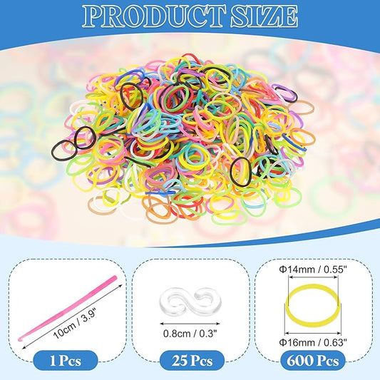 uxcell 600Pcs Loom Rubber Band, Bracelet Making Refill Kit Elastic Loom Band with 25Pcs S-Clips and 1Pcs Crochet Hooks for Weaving DIY Handcrafts, Multicolor