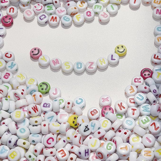 Alphabet Beads A-Z 1400Pcs Letter Beads, Acrylic 4x7mm Round Letter Beads Kits,Black Digit and Colorful Smile Beads for Bracelets Necklaces DIY Jewelry Making (Colorful,1400PCS)