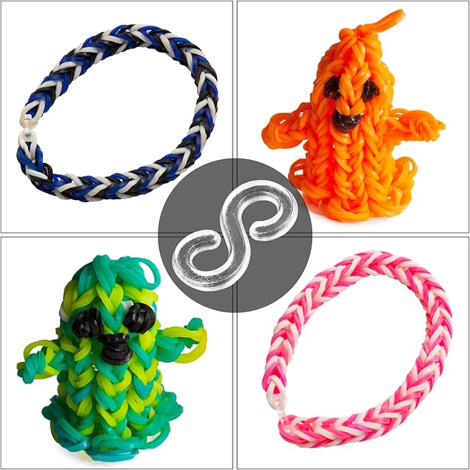 FEPITO 2000 Pcs Loom Rubber Bands S Clips Plastic Band Clips Connectors Refills Kit Clip for Loom Bracelets DIY Making, Clear
