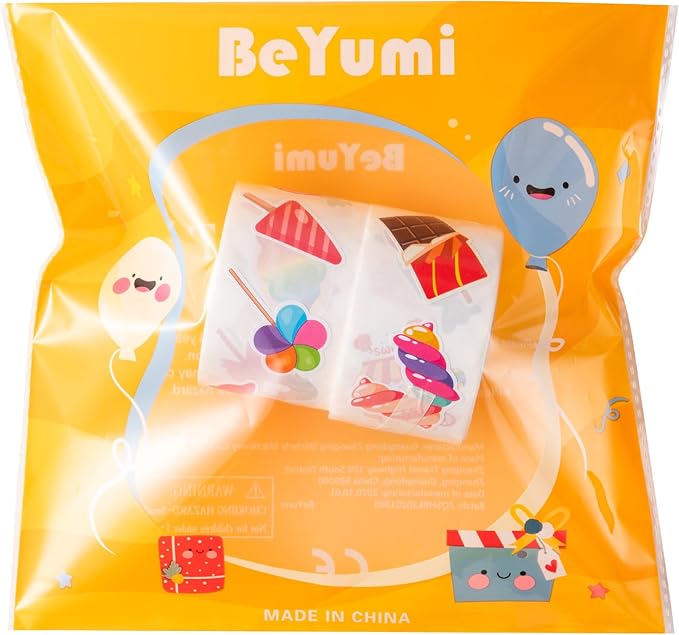 beyumi candy party sticker roll - 1000pcs candy party stickers in 2 rolls waterproof vinyl sweets themed cute dessert decal for gift laptop bottle scrapbooking luggage computer envelope decor for kids
