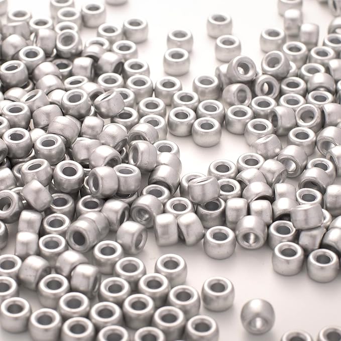 1000 Pcs Acrylic Silver Pony Beads 6x9mm Bulk for Bracelet Necklace Jewelry Making Earring Hair Braiding