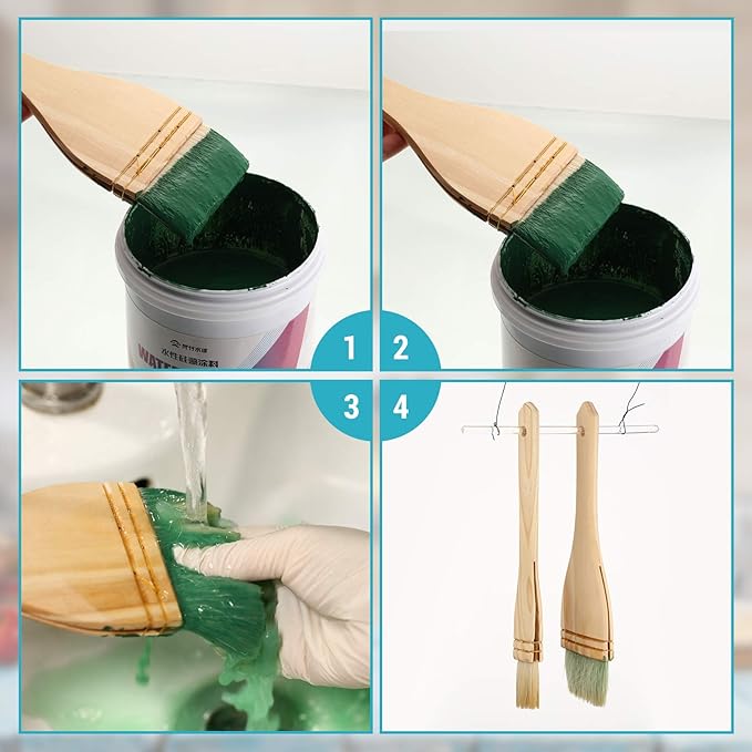 Flat Hake Brushes Hake Paint Brush Artist Painting Set Sheep Hair Bristles Wash for Watercolor, Wash, Ceramic and Pottery Painting, 1, 2 inch and 3 Inch(6 Pieces)