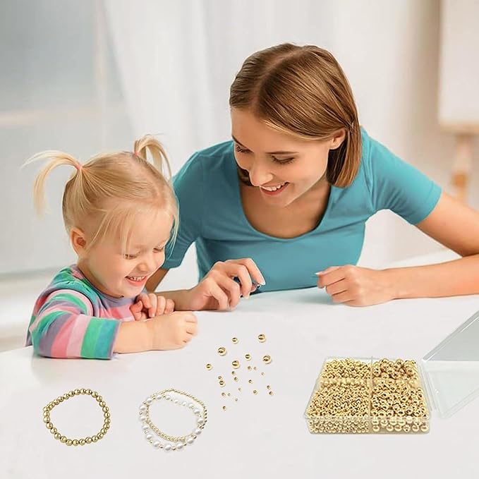 1680pcs Gold Round Spacer Beads 3/4/6/8mm 4 Size Smooth Ball Beads for Jewelry Making Metal Circle Bead for Bracelet Necklace Earring Making Supply