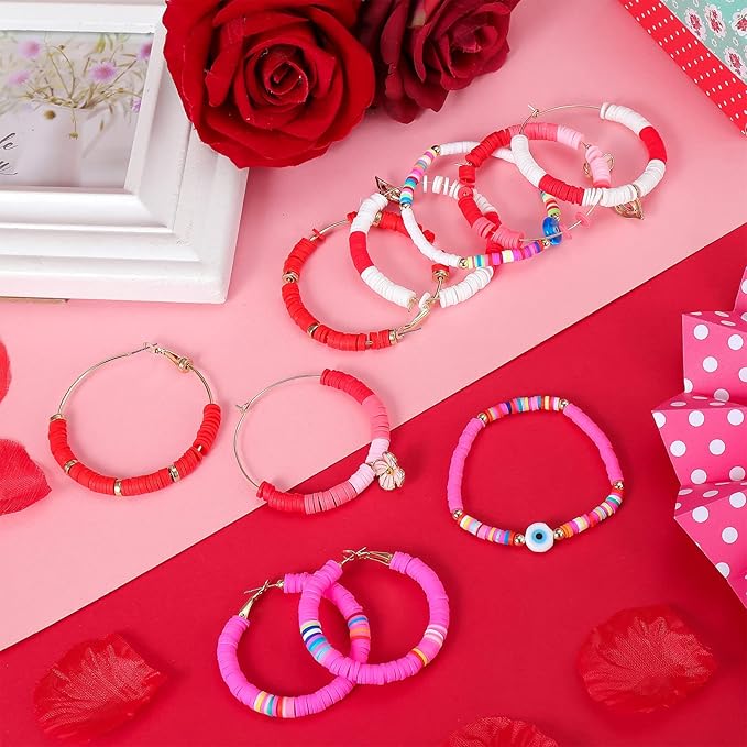 Batiyeer 3000 Pcs Valentine's Day Polymer Clay Beads Set 6 mm Heishi Clay Beads for Jewelry Making DIY Bracelet Necklace Accessories Craft Party Supplies (Red, Pink, White)