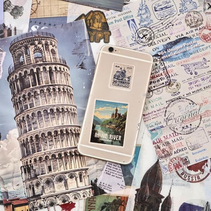 50 Sheets Travel Scrapbook Sticker Book for Scrapbooking, 300+ Washi Stickers with 20 A5 Scrap Book Papers for Journaling, Junk Journal Supplies, Collage, Bujo, Art Crafts