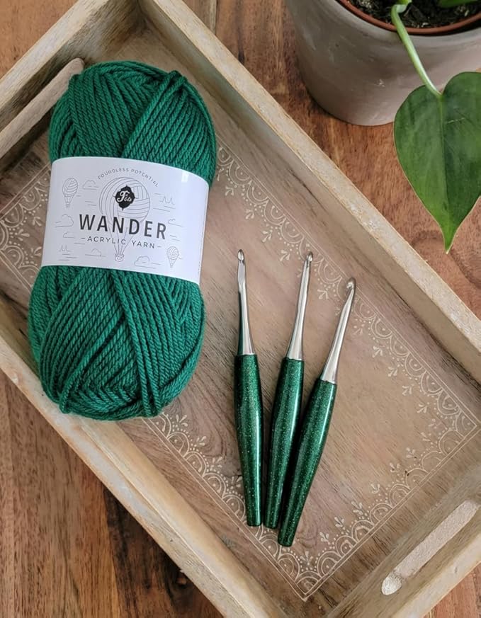 Furls Crochet Hook, Odyssey Emerald Green, Nickel Plated Tip for Effortless Glide, Ergonomic Handle Crochet Hooks 7" (F - 3.75MM)