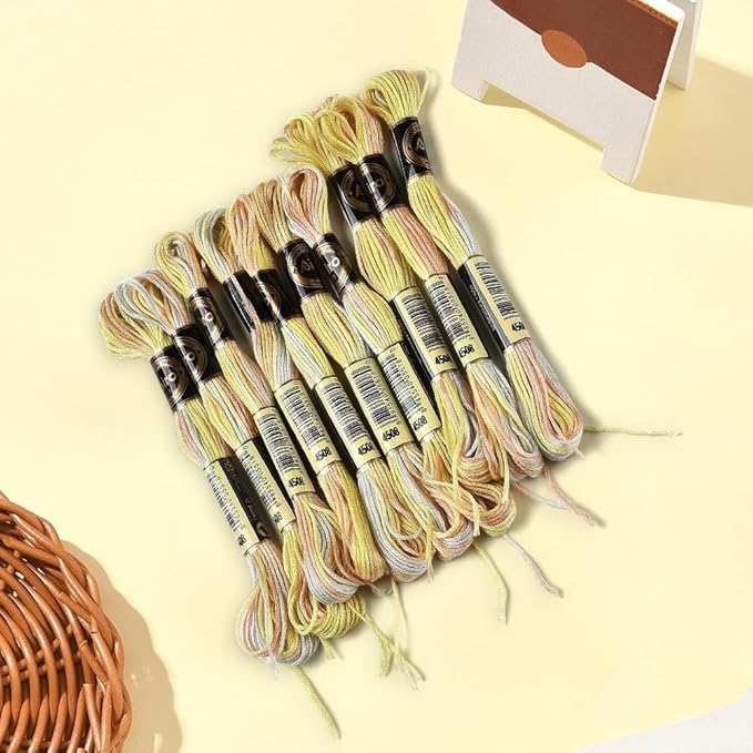 10 Skeins 6 Strands Yellow Hand Variegated Embroidery Floss Gradient Cross Stitch Thread Polyester Friendship Bracelet String Yarn Bracelets Threads Bulk for Sewing Knitting Crafts Stitching