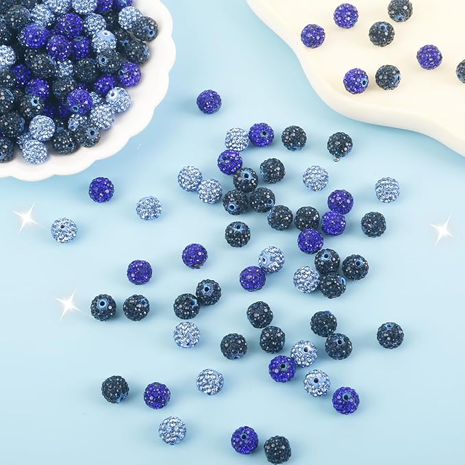200 Pcs 10mm Rhinestone Beads for Jewelry Making, Dark Blue Shiny Round Shamballa Disco Baseball Necklace Beads Sparkle Crystal Clay Pave Rhinestones Bead for DIY Bracelet Earring Making Supplies