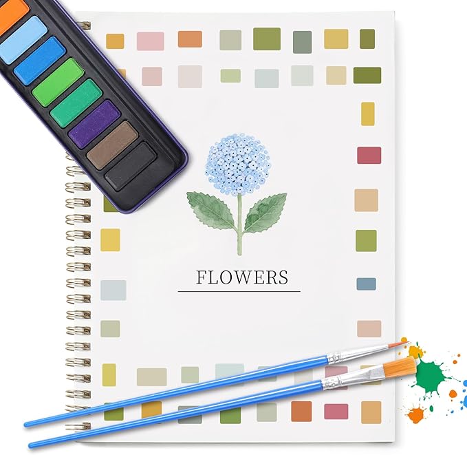 Dancart Watercolor Kit with Outlines, 12 Colors Rustproof Box, 3 Brushes & Multi-Theme Painting Kit for Teens & Adults