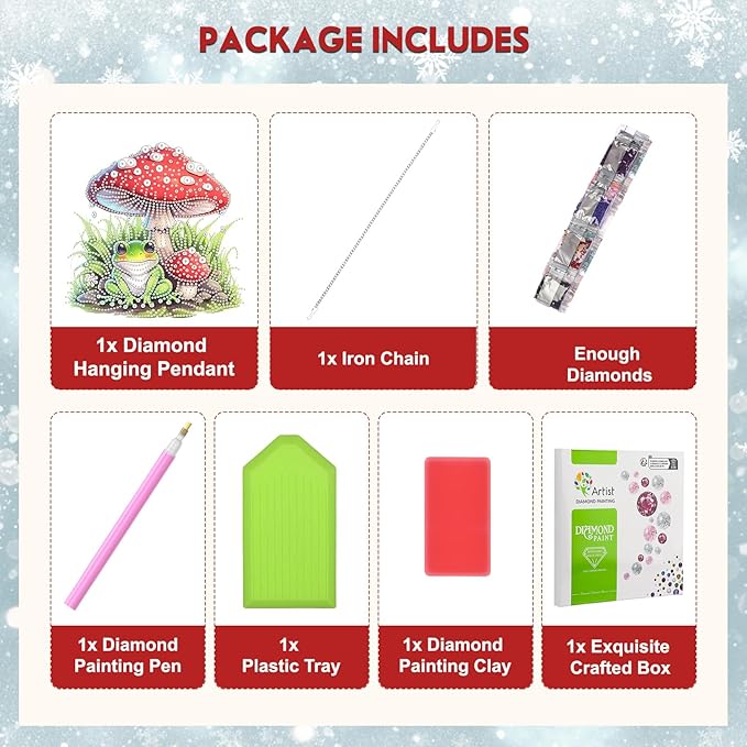 NEWENMO Diamond Art Hanging Kit for Adult, Cute Frog, DIY Double Sided Acrylic Special Shaped Diamond Art Painting Window Pendant Cartoon Frog with Mushroom, Home Garden Wall Hanging Ornament Kits