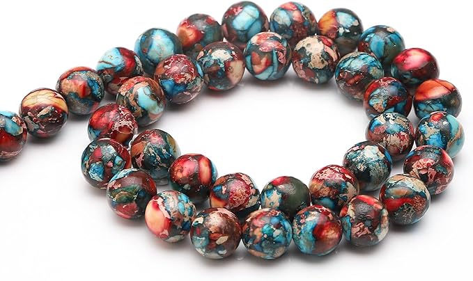 youngbling natural gemstone beads for jewelry making,10mm red blue imperial jasper polished round smooth stone beads for bracelet necklace 15 inch