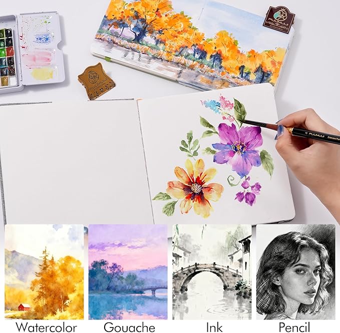 Watercolor Sketchbook, Fuumuui 7.6"x7.6" Watercolor Journal with 30 Sheets 140 LB (300 GSM) Cotton Paper for Painting, Drawing, Art Journaling, Sketchbook As Travel Notebook