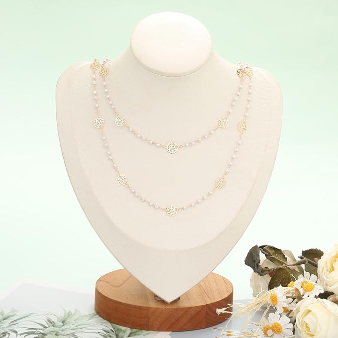 KYUNHOO 16.4 Feet 3MM Faux Pearl Bead Chain for Jewelry Making Rose Flower Link Brass Cable Chains Bulk with Clasps for Handcraft DIY Finding Supplies