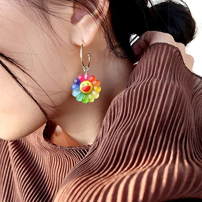 Aylifu Sunflower Charm Pendants,20pcs Resin Rainbow Flower Charms Face Charm Sunflower Cabochons Epoxy Charms for DIY Jewelry Necklace Crafts Making,2 Sizes