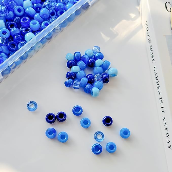 Plastic Pony Beads for Jewelry Making, 1200 Pieces, Multi-Color, 0.35 x 0.22 inch, DIY Craft Beads for Bracelets and Hair Braids (Blue)