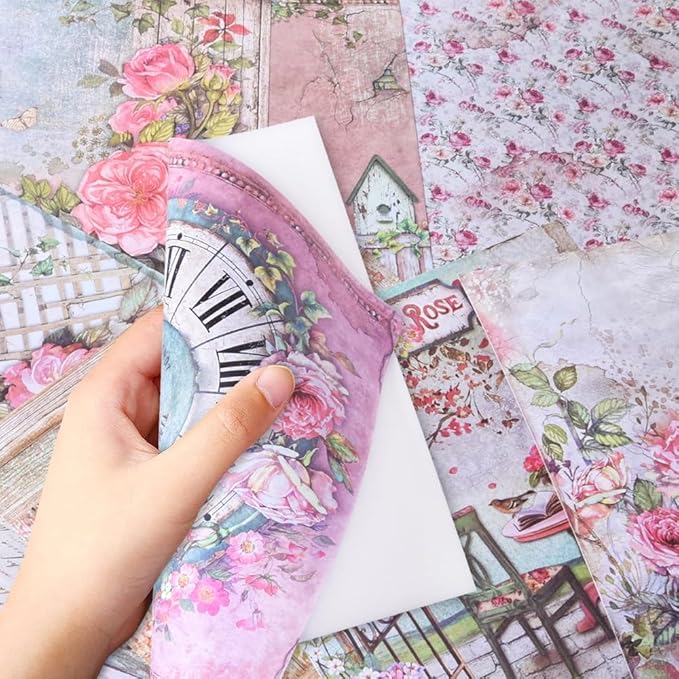 6x6” 160gsm cardstock Single Sided Scrapbooking 24 Papers Pad vintage decoupage scrapbook kit patterned paper junk journal supplies journaling supply scrap paper crafting Rose Garden