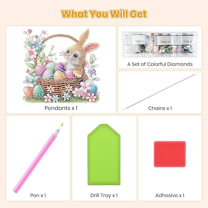 MOGTAA Easter Bunny Diamond Art Hanging Kits for Adults Beginners, Easter Egg Diamond Art Suncatchers, 5D Special Shape Flowers Diamond Painting Window Pendant Kit for Home Garden Wall Decor