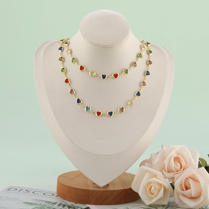 UMAOKANG 3 Meters Colorful Glass Bead Chain for Jewelry Making 18K Gold Plated Brass Chains Bulk Heart Chain for Women Necklace DIY Jewelry Making Chain