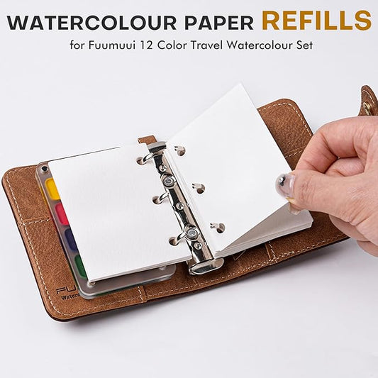 Fuumuui Travel Watercolor Samll Paper Refill - 20 Sheets 140 LB (300 GSM) Cold Pressed, Acid-Free Cotton Paper for Painting, Drawing, Art Journaling, Sketchbook As Travel Notebook - 2.4 * 3.1 Inches