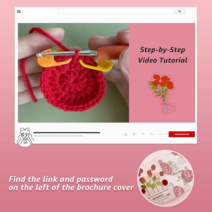 Lily's Lyric Flower Crochet Kit | Red Rose | Step-by-Step Video Tutorial for Adults Teenagers | Craft Gift Idea DIY Home Decoration