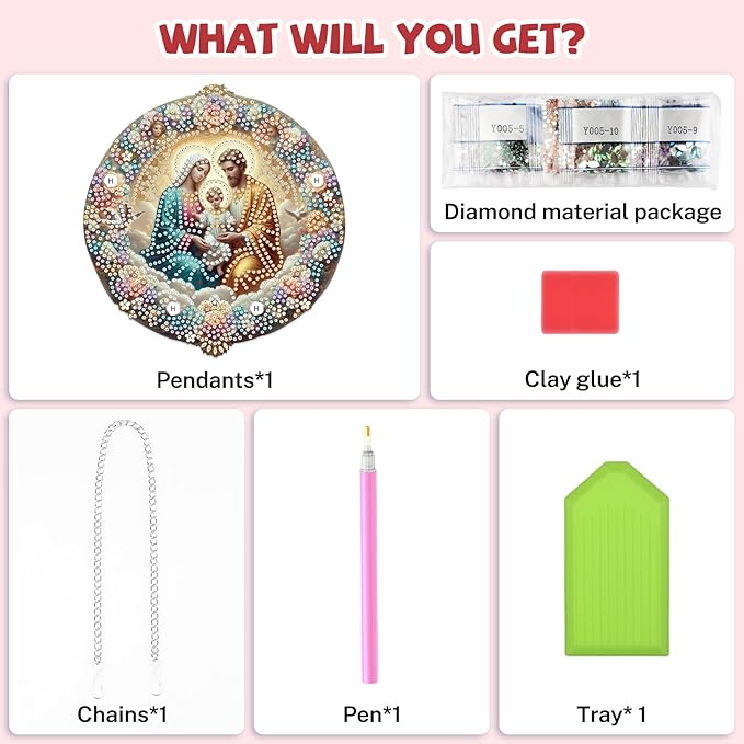 Bowetile Nativity Sence Diamond Art Hanging Kits for Adults, Christmas Diamond Art Suncatchers, 5D Special Shape Diamond Painting Pendant Window Ornament Christmas Gifts for Home Door Wall Decor