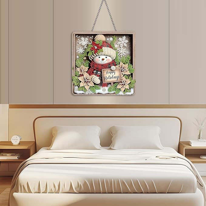 NEGEKFKX Christmas Diamond Art Hanging Pendant Kits,Snowman Special Shape Diamond Art Kits for Adults,Double Sided Hanging Acrylic Ornament Kit,Pendants Home Garden Wall Hanging Kits Hanging Ornament