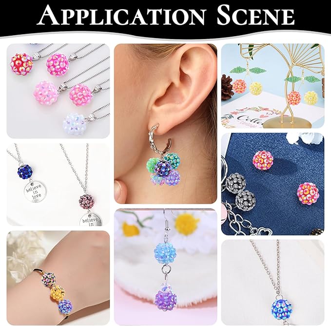 Novani 240pcs 10mm Round Rhinestone Beads for Jewelry Making, Resin & Clay Material, 24 Color Series