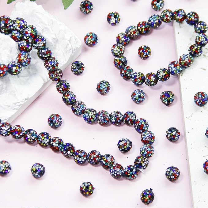 200 Pcs 10mm Rhinestone Beads for Jewelry Making, Black Color Shiny Round Shamballa Disco Baseball Necklace Beads Sparkle Crystal Clay Pave Rhinestones Bead for DIY Bracelet Earring Making Supplies