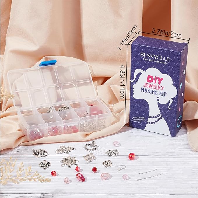 SUNNYCLUE 1 Box DIY 10 Pairs Red Beads Chandelier Dangle Earring Making Kit Flat Round Celtic Knot Flower Tree Snowflake Heart Component Links Teardrop Electroplate Glass Beads for Jewelry Beginners