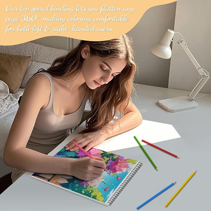 2Pcs Coloring Books for Adults Relaxation Coloring Book for Women Spiral Bound Printed On One Side, Adult Coloring Book for Women with 48 Patterns, Anxiety Relief Gifts(Mandala & Dream Garden)