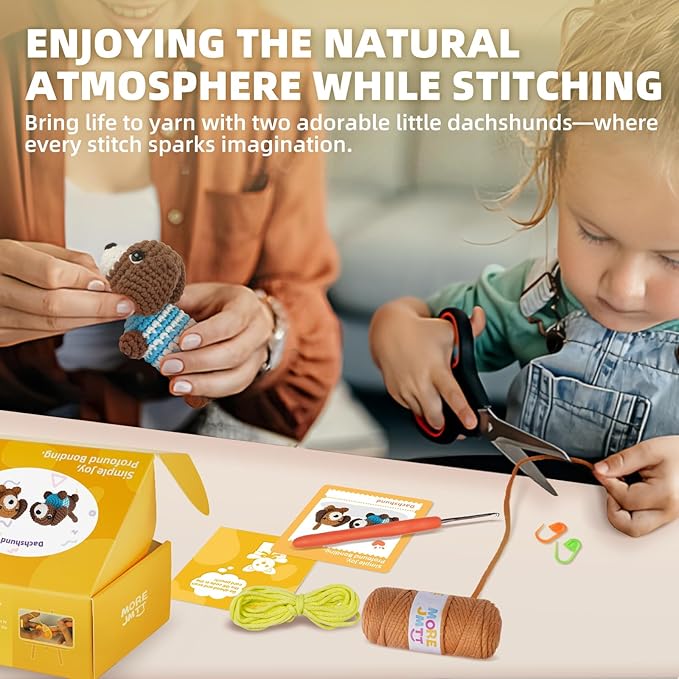 MOREJMTT Crochet Kit for Beginners, Learn to Crochet, Include Easy Knitting Soft Yarn, Step-by-Step Video Tutorial, Hook, Holiday Birthday Gift for Adults (Sausage Dog)