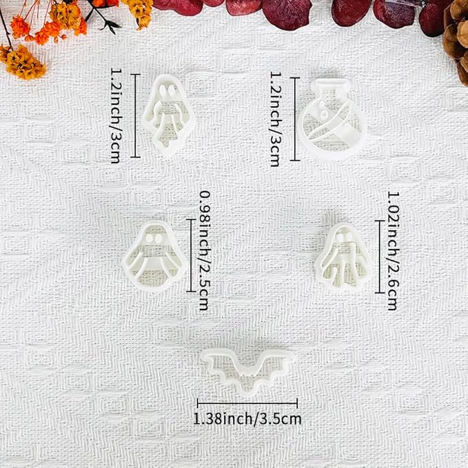 Xaekicr 5 Pcs Halloween Polymer Clay Cutters Set – Ghost, Bat, Potion Bottle Clay Earring Cutters for DIY Jewelry Making – Clay Tools for Polymer Clay Molds