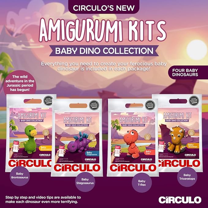 Círculo Amigurumi Crochet Kit - Baby Dino - All Included, Easy Instructions - Crochet Kit for Intermediate - Crochet Set - Animal Crochet Kit, Premium Amigurumi Yarn for Crocheting – T-Rex