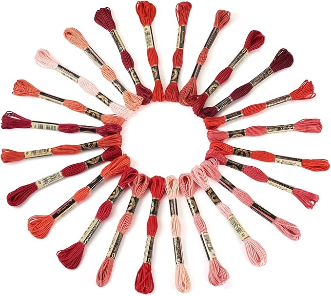 FASHEWELRY 210 Yards Handmade Polyester Embroidery Floss Red Crewel Cross Stitch Threads 1mm 6-Ply Embroidery Thread Bulk for Beginners Adult DIY Sewing Knitting Supplies