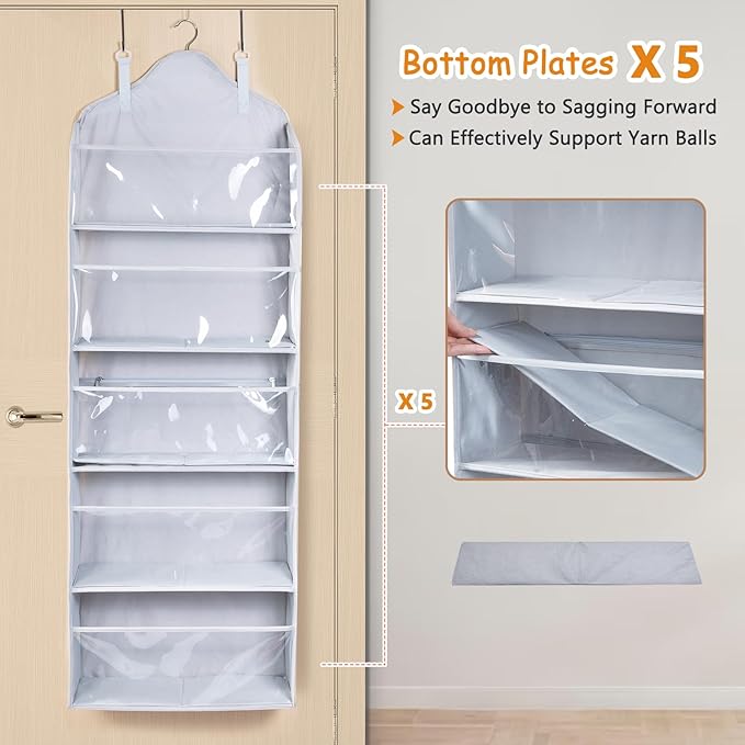 MYBAGZING Hanging Yarn Storage Organizer with Zipper Pockets, 5 Tiers Over the Door & Closet Yarn Holder, Large Crochet & Knitting Organizer with Side Pockets for Hooks, Needles & Accessories