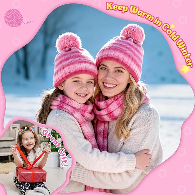 Spardar Hat Knitting Kit, Weaving Loom Kit with Portable Storage Bag, Includes Knitting Tools, 8*Pom-Pom Makers, 7 Color Yarns, Knit Hats, Scarves, Ideal Christmas or Birthday Gift, Pink