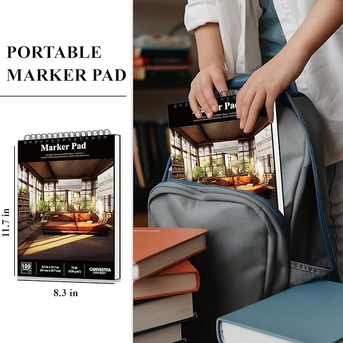 marker paper sketchbook, 100 sheets alcohol marker paper, 73 lb/ 120 gsm (8.3x11.7 inch) a4 marker sketchbook bleedproof, spiral bound marker paper pad, sketch pads for drawing for adults & teens.
