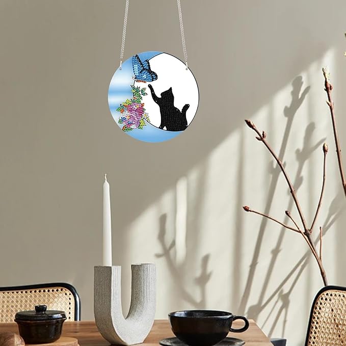 TDFERAN Diamond Painting Pendant Black Cat DIY Diamond Art Decoration Kit Adult Crafts Gem Art Pendant Wall Home Window Decoration Adult Digital Oil Painting Crafts