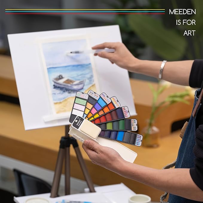 MEEDEN Travel Watercolor Paint Set: 42 Colors Water Color Paint Palette Including 7 Pearlescent and 5 Macarone Colors