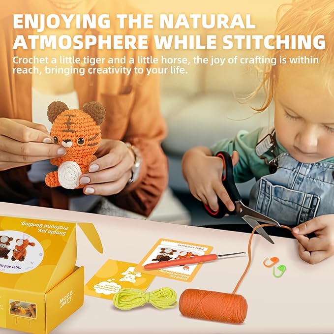 MOREJMTT Crochet Kit for Beginners, Learn to Crochet, Include Easy Knitting Soft Yarn, Step-by-Step Video Tutorial, Hook, Holiday Birthday Gift for Adults (Tiger & Stallion)