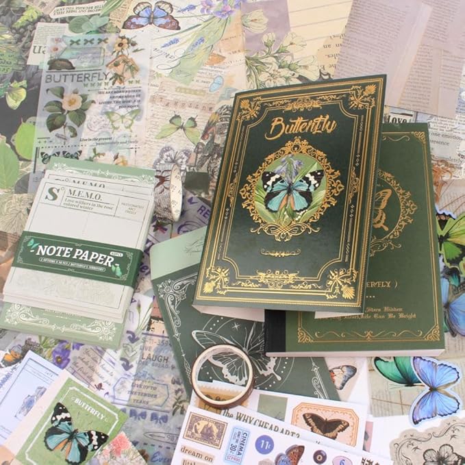 Diuhofart Scrapbook Kits for Adults Women, Aesthetic Stationery Scrap Booking Supples Kit with A6 Grid Notebook for Junk Journal Supplies, DIY Paper Craft Art Materials