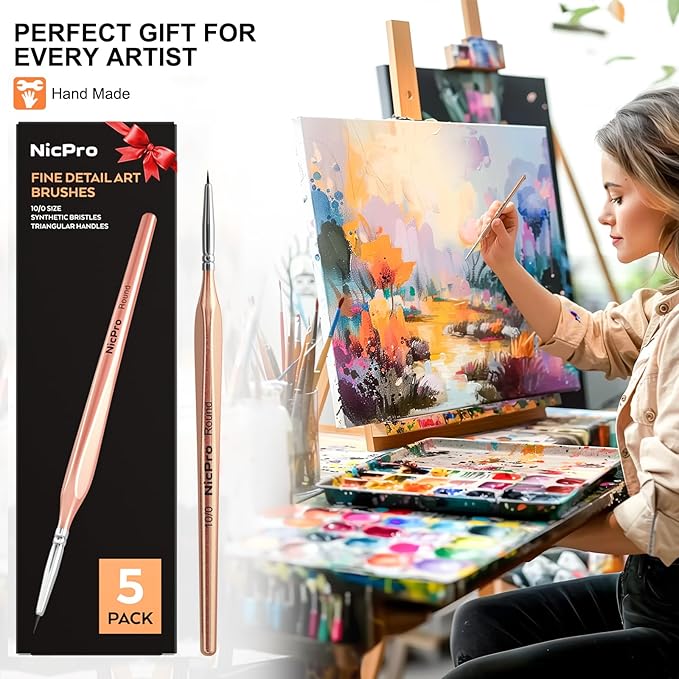 Nicpro Detail Paint Brushes 5 PCS Aesthetic Extreme Fine Tip 10/0 Professional Miniature Painting Artist Brush Set for Micro Watercolor Oil Acrylic Craft Models Rock Army Paint by Number for Adult