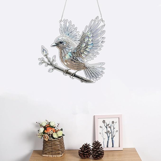 ARPADAMO Hanging Diamonds Art kit for Adult,DIY Bird Pendant Diamonds Painting Art Kit, 7.8x7.8 inch Acrylic Diamonds Painting Board Kit Ornament, Special Crystal Diamond Hanging Ornament
