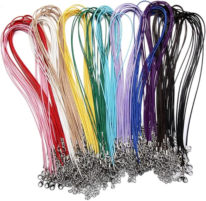 60Pcs Waxed Necklace Cord Bulk for Jewelry Making,Necklace Rope String with Clasp for DIY Bracelet Pendant,Multicolor(18 Inches and Thickness 1.5mm)