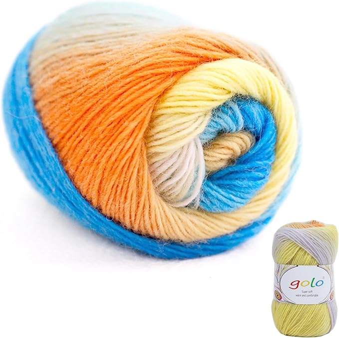golo Wool Yarn for Hand Knitting 200yd Cachemire Multicolor Rainbow Yarn