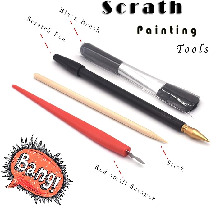 Scratch Painting Rainbow Paper by BOTEEN, Scratch &Sketch DIY Art Craft City Series Night View Creative Gift, Scratchboard for Adults and Kids ,Craft Kits with 4 Tools (A4- 4pack)