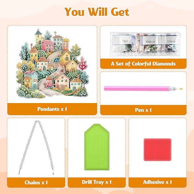GHHKUD Hanging Diamond Art House Pendants Kits, DIY Hanging Decoration Double Sided Landscape Diamond Pinting Ornaments for Adults Kids Gifts for Home Decor